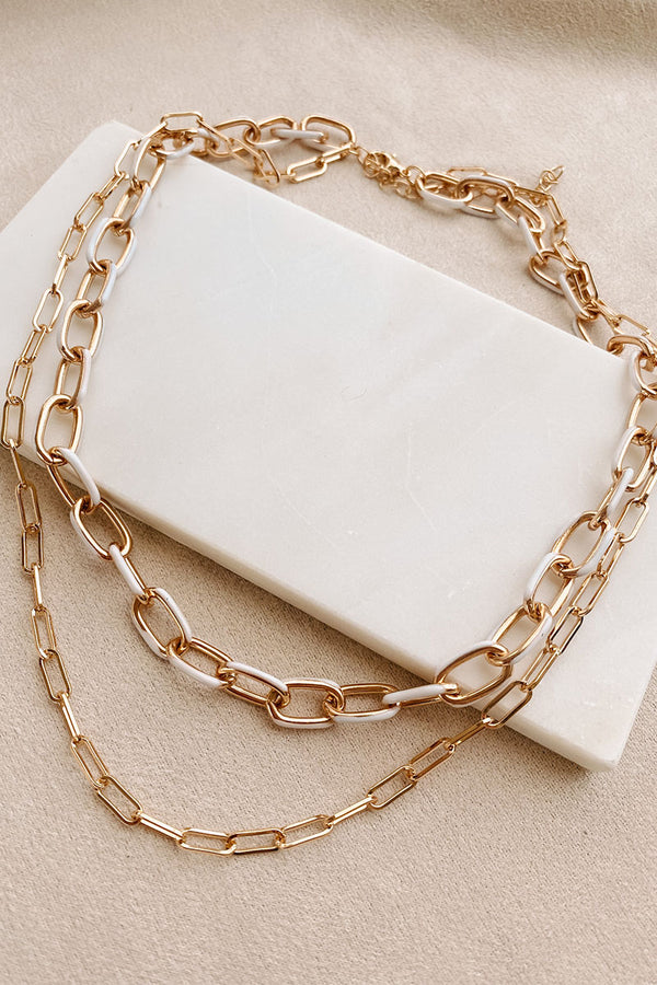 Not Messing Around Layered Brushed Chain Necklace (Gold/White) - NanaMacs