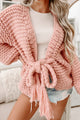 Doorbuster- Cocoa & Cozies Braided Tie Chunky Knit Cardigan (Pink) - NanaMacs