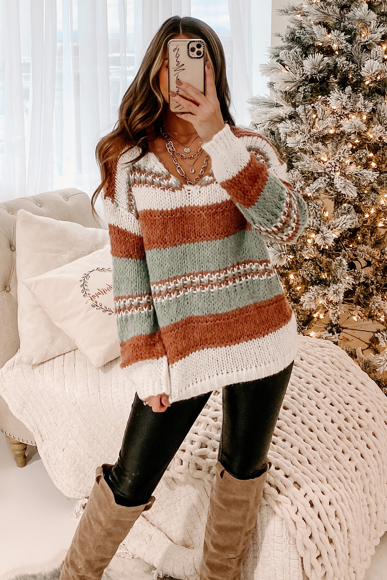Just Warming Up Colorblock Sweater (Jade/Rust) - NanaMacs