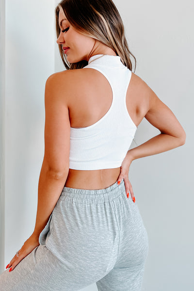Any Last Words Mock Neck Racerback Crop Top (White) - NanaMacs