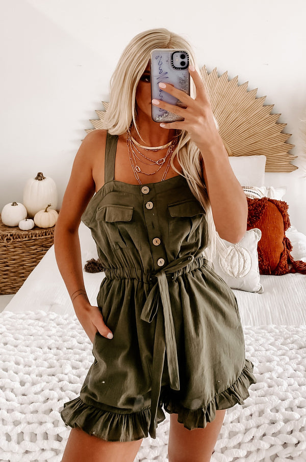 Damara Ruffled Hem Romper (Olive) - NanaMacs