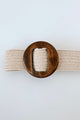Gone Full Circle Woven Elastic Wood Buckle Belt (Ivory) - NanaMacs