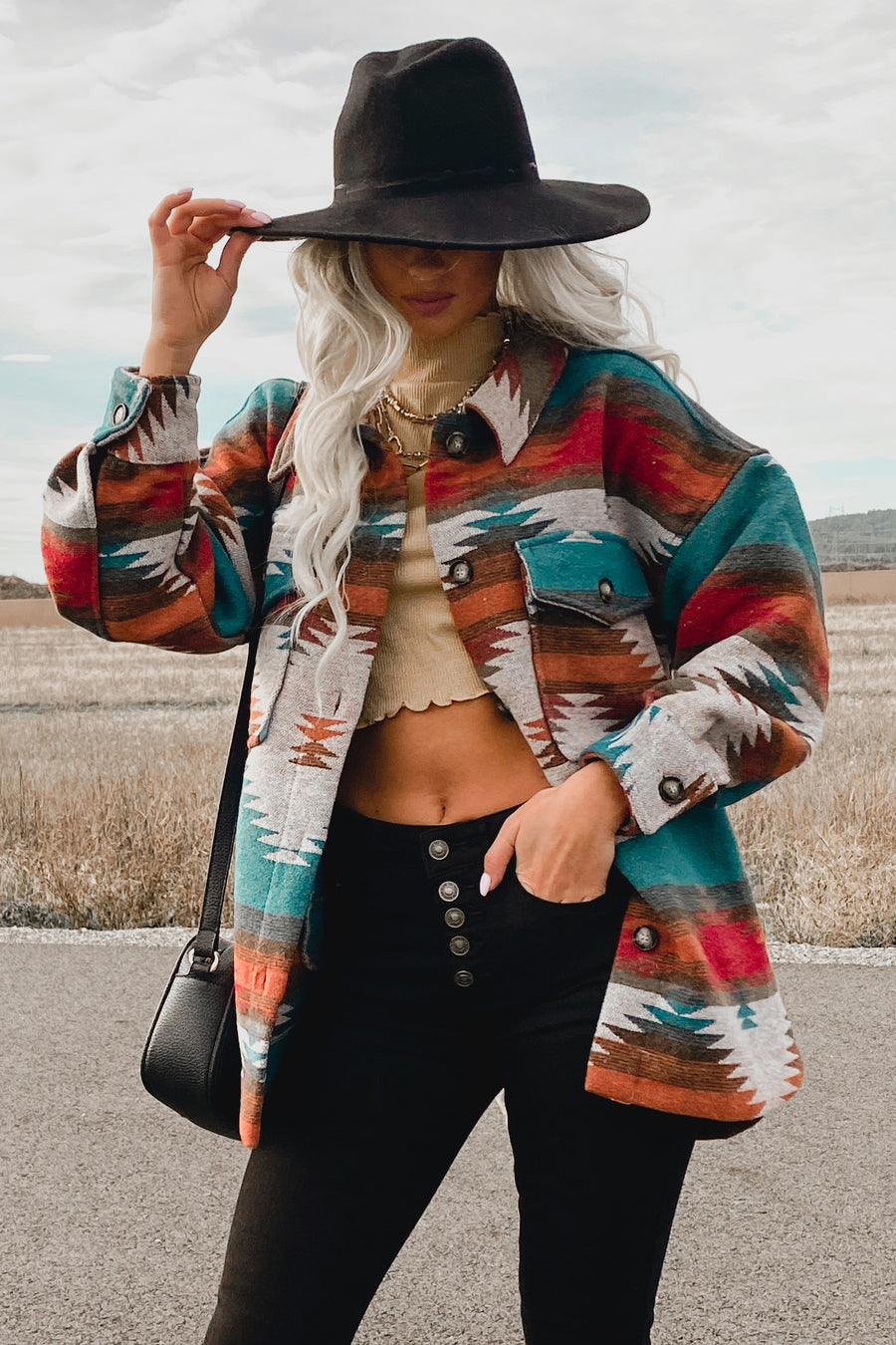 Struck Gold Oversized Aztec Print Shacket (Teal Mix) - NanaMacs