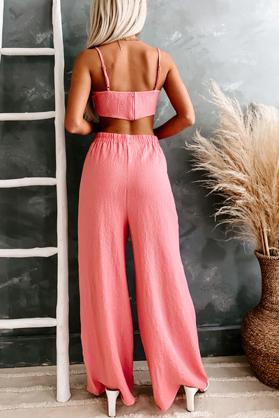 Drizella Textured Wide Leg Two Piece Set (Dusty Pink) - NanaMacs