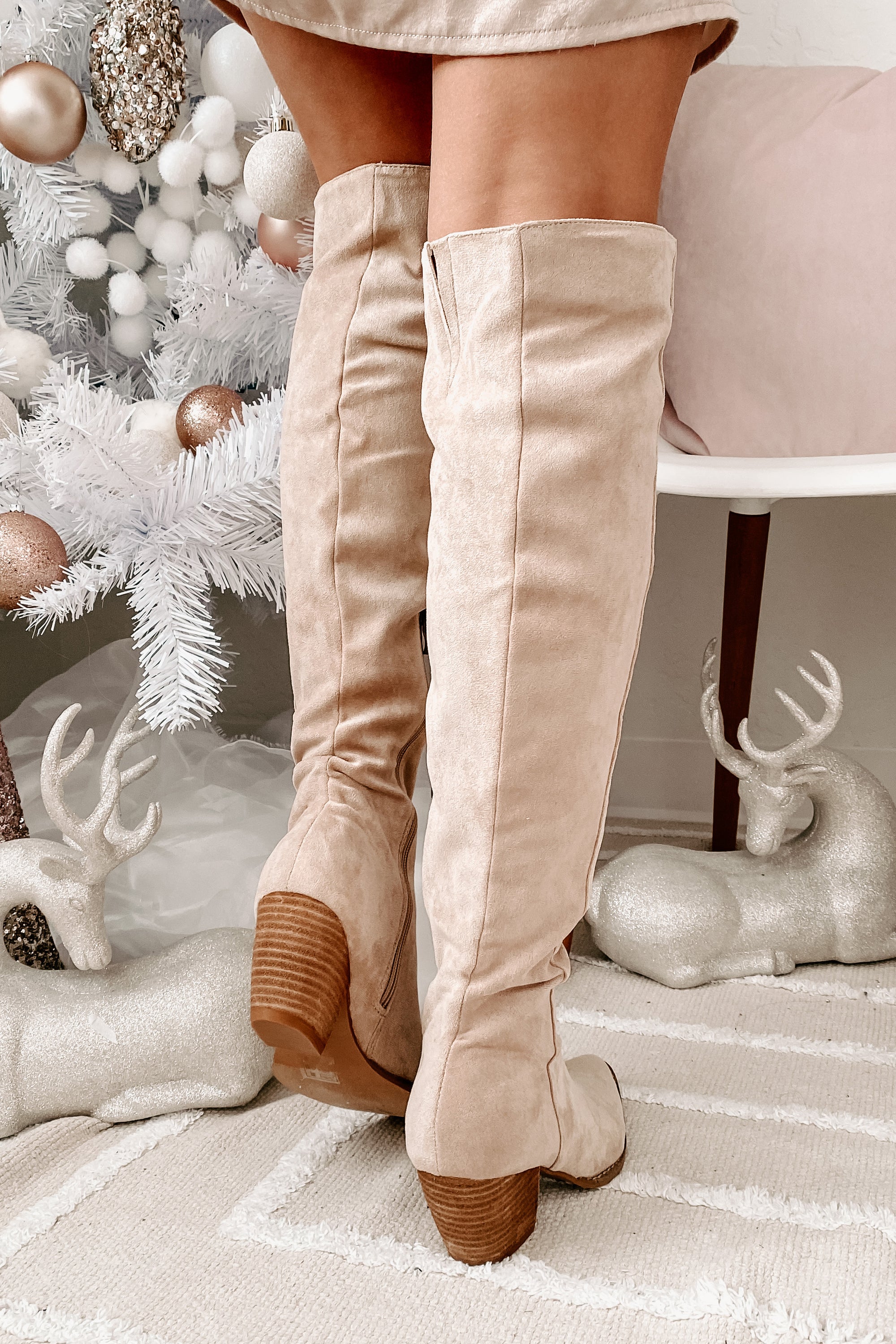 Arisa Faux Suede Over The Knee Boots (Beige) - NanaMacs