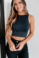 One Last Moment Ribbed Mockneck Crop Top (Washed Black) - NanaMacs