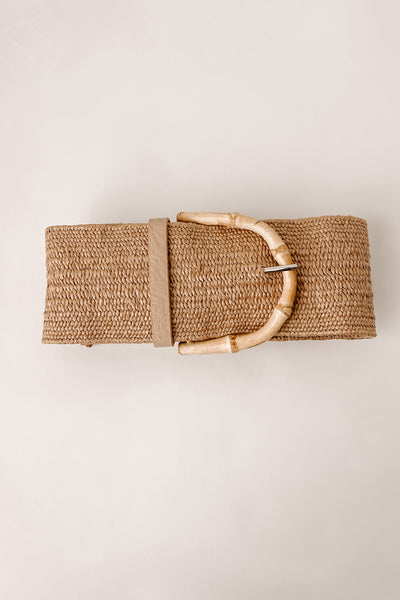 Better In Barbados Elastic Woven Bamboo Buckled Belt (Khaki) - NanaMacs