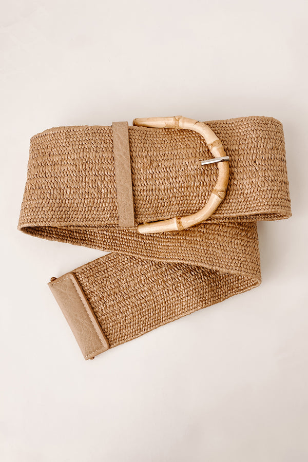 Curvy Better In Barbados Elastic Woven Bamboo Buckled Belt (Khaki) - NanaMacs