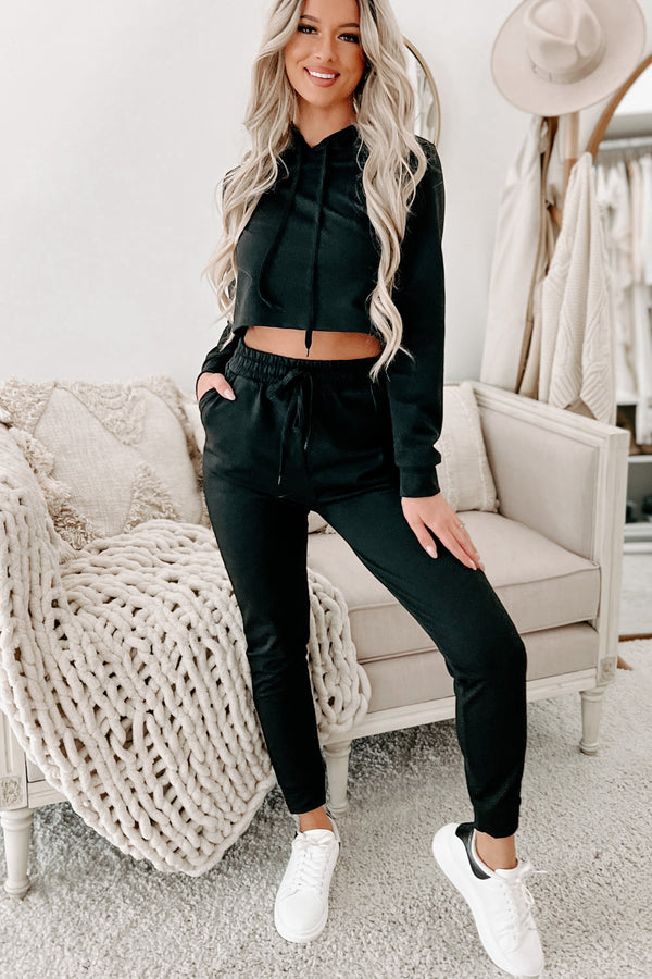 Doorbuster- Living & Loving Crop Top & Jogger Two-Piece Set (Black) - NanaMacs