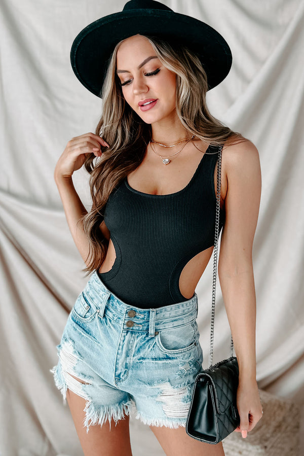 Daring Soul Ribbed Cut-Out Bodysuit (Black) - NanaMacs
