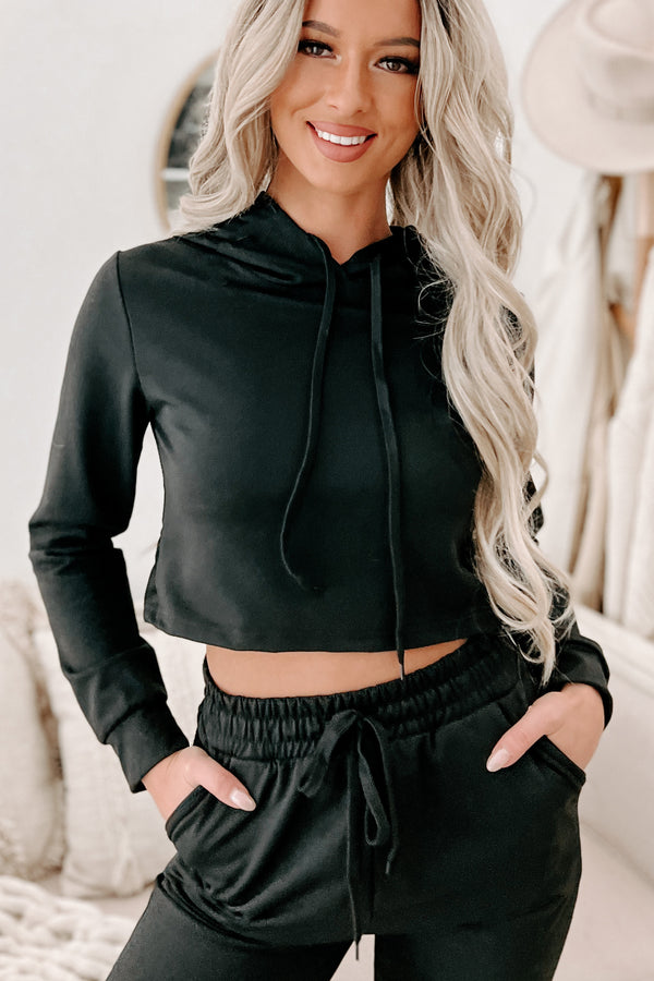 Doorbuster- Living & Loving Crop Top & Jogger Two-Piece Set (Black) - NanaMacs