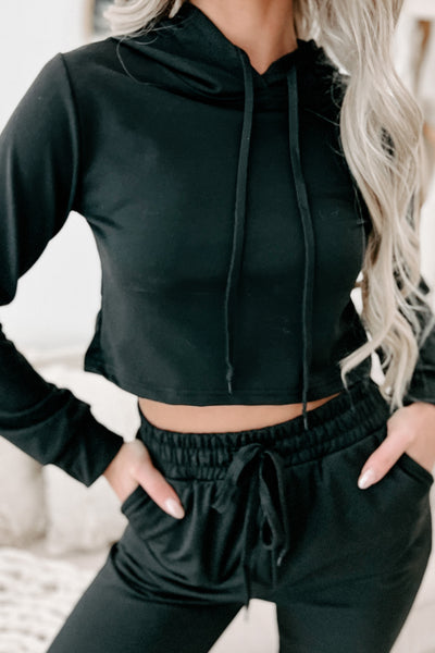 Doorbuster- Living & Loving Crop Top & Jogger Two-Piece Set (Black) - NanaMacs