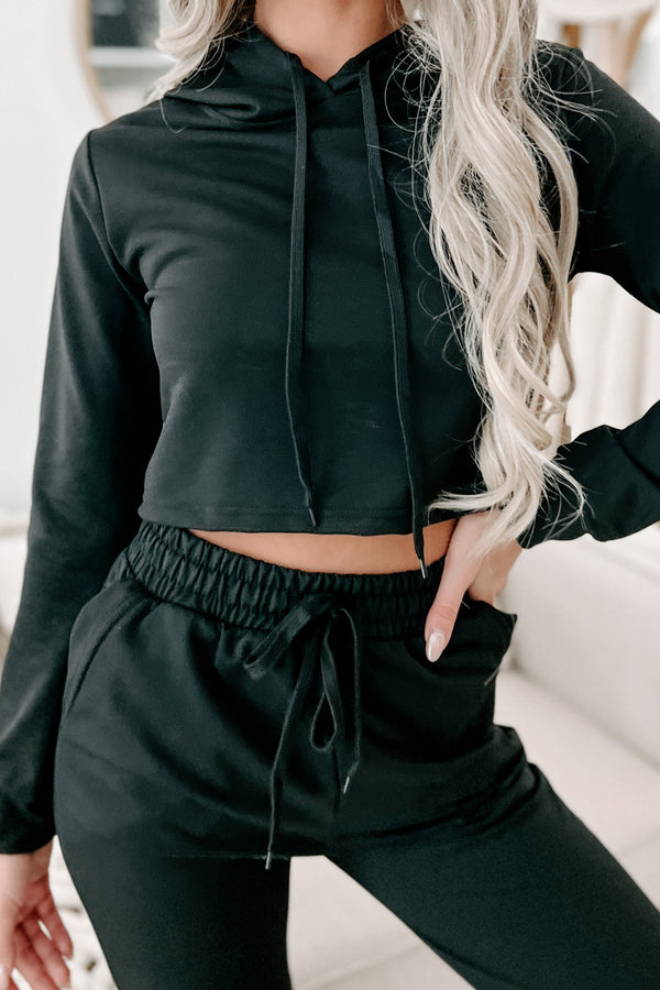 Doorbuster- Living & Loving Crop Top & Jogger Two-Piece Set (Black) - NanaMacs