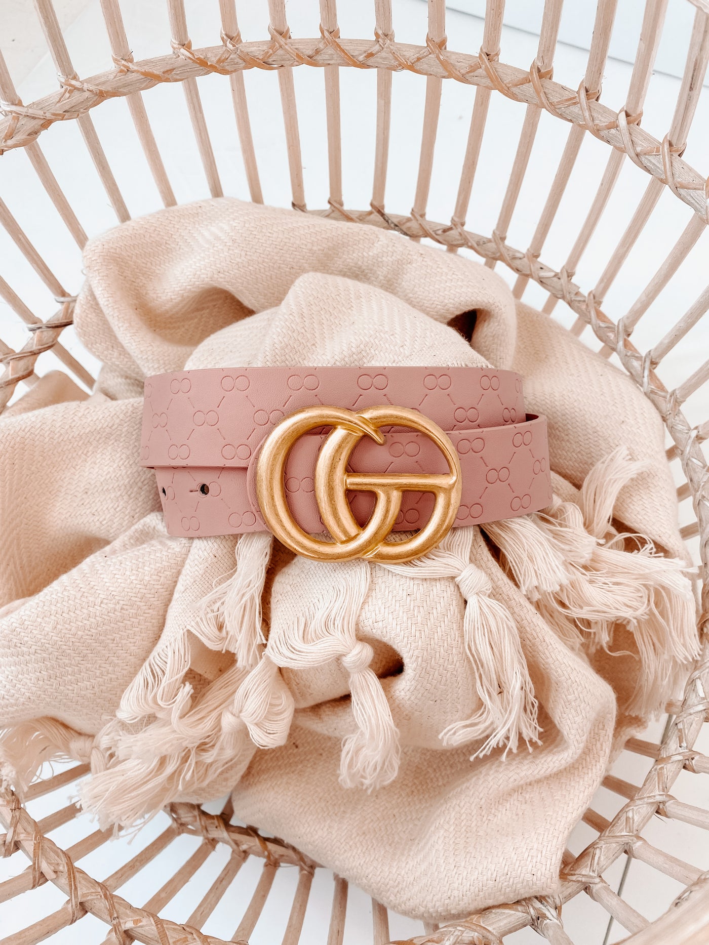 Timeless Trends Infinity Pressed Faux Leather Belt (Blush) - NanaMacs
