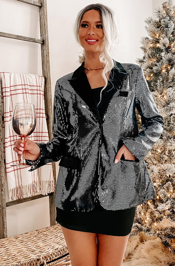 Black Ice Sequin Blazer (Black) - NanaMacs