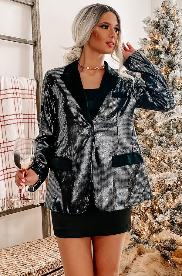 Black Ice Sequin Blazer (Black) - NanaMacs