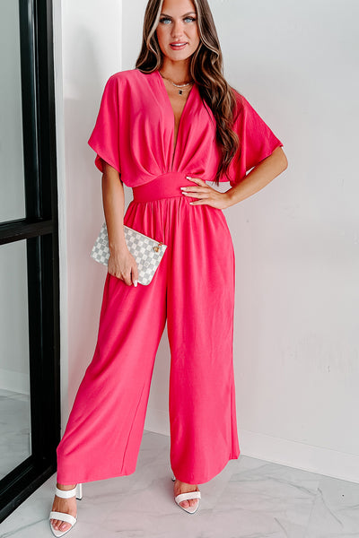 On My Way To Vacay Open Back Wide Leg Jumpsuit (Fuchsia) - NanaMacs