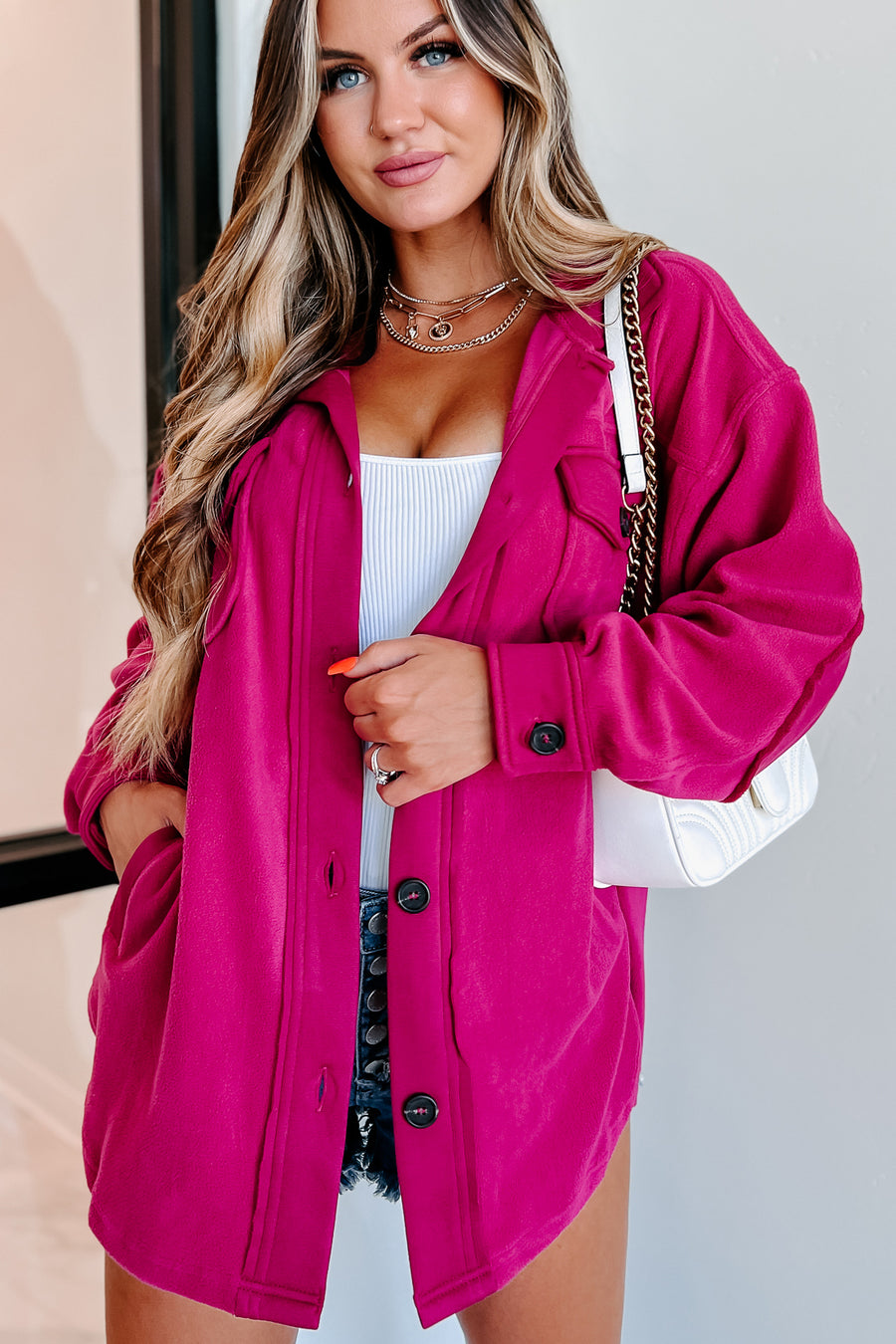 Cozy Campfire Nights Oversized Fleece Shacket (Magenta) - NanaMacs