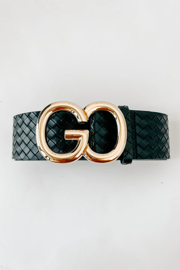 Bring It Together Wide Woven Faux Leather Belt (Black) - NanaMacs