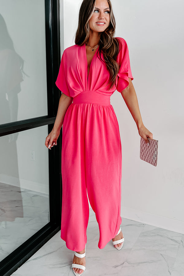 On My Way To Vacay Open Back Wide Leg Jumpsuit (Fuchsia) - NanaMacs