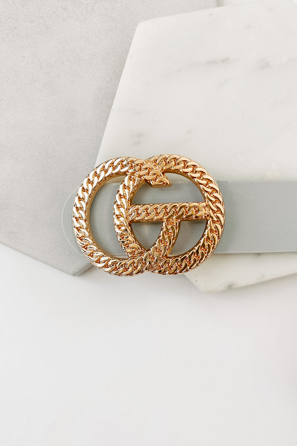 Gigi Flat Chain Textured Buckle Belt (Light Grey) - NanaMacs