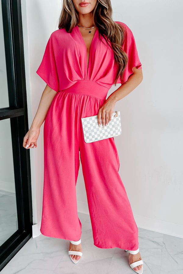 On My Way To Vacay Open Back Wide Leg Jumpsuit (Fuchsia) - NanaMacs