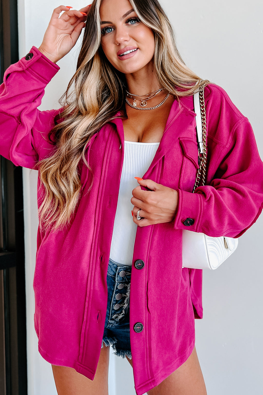 Cozy Campfire Nights Oversized Fleece Shacket (Magenta) - NanaMacs