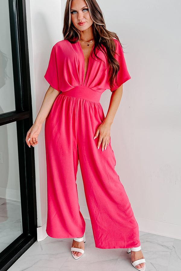 On My Way To Vacay Open Back Wide Leg Jumpsuit (Fuchsia) - NanaMacs