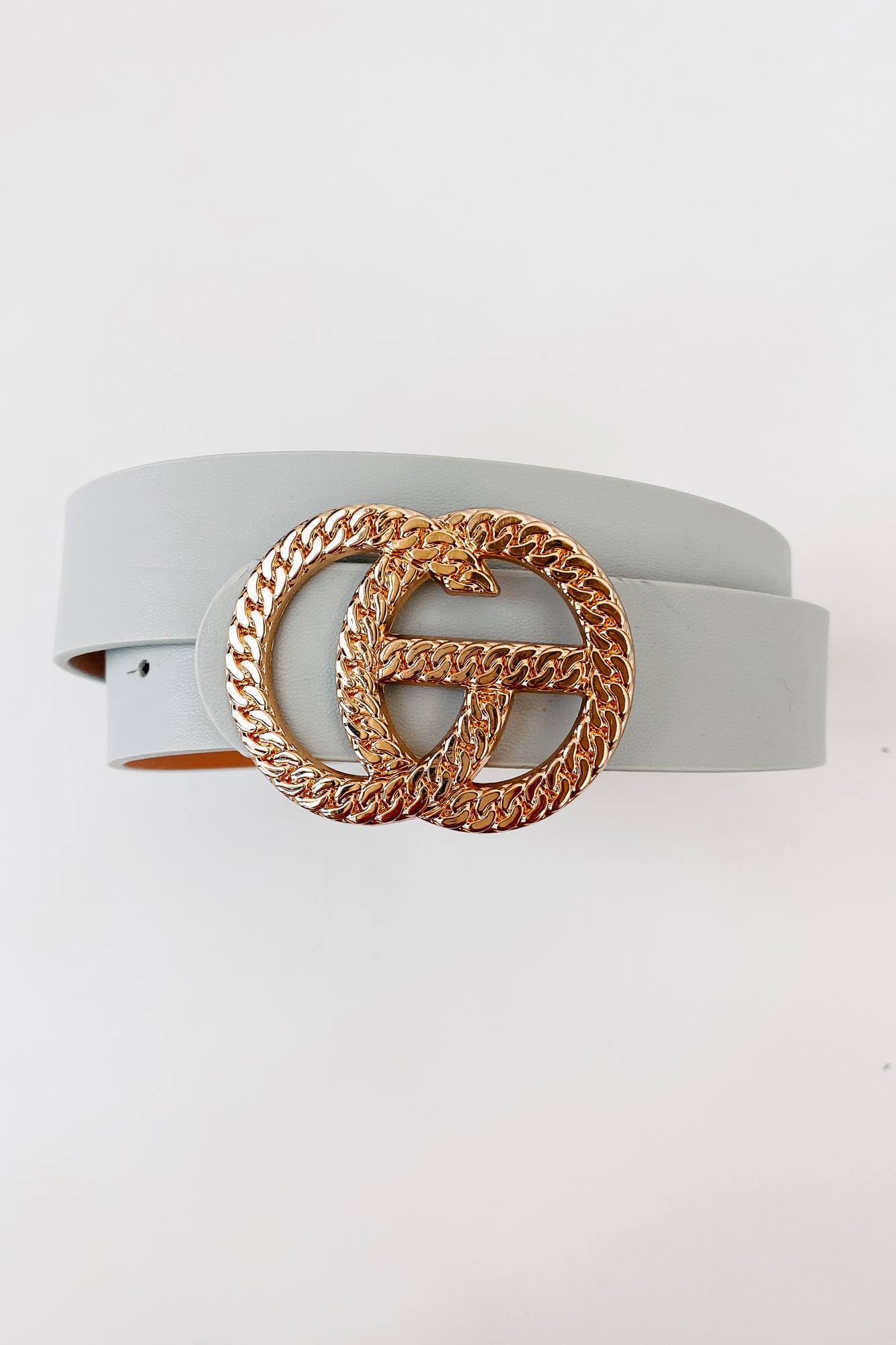 Gigi Flat Chain Textured Buckle Belt (Light Grey) - NanaMacs