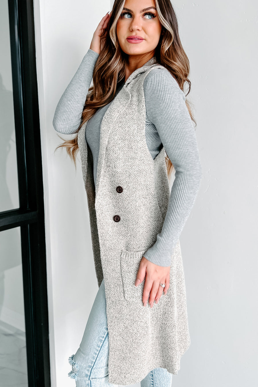 Holiday Steal- Celene Open Front Sweater Vest (Oatmeal) - NanaMacs