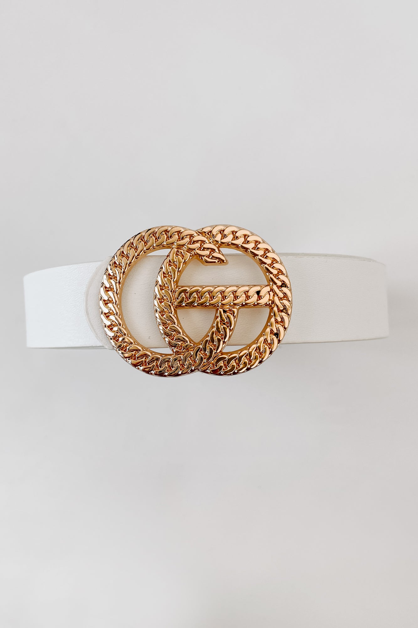 Gigi Flat Chain Textured Buckle Belt (White) - NanaMacs