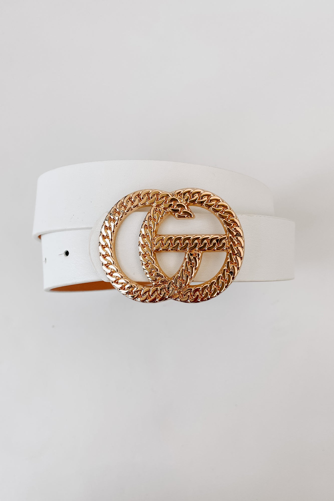 Gigi Flat Chain Textured Buckle Belt (White) - NanaMacs