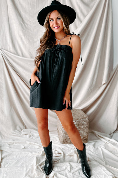 Idra Tie-Strap Textured Cotton Romper (Black) - NanaMacs