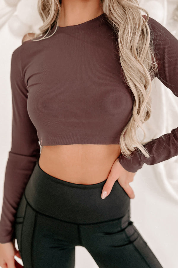 Right Beside You Long Sleeve Ribbed Crop Top (Dark Plum) - NanaMacs