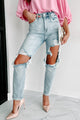 Izetta High Rise Distressed Risen Slim Straight Jeans (Light) - NanaMacs