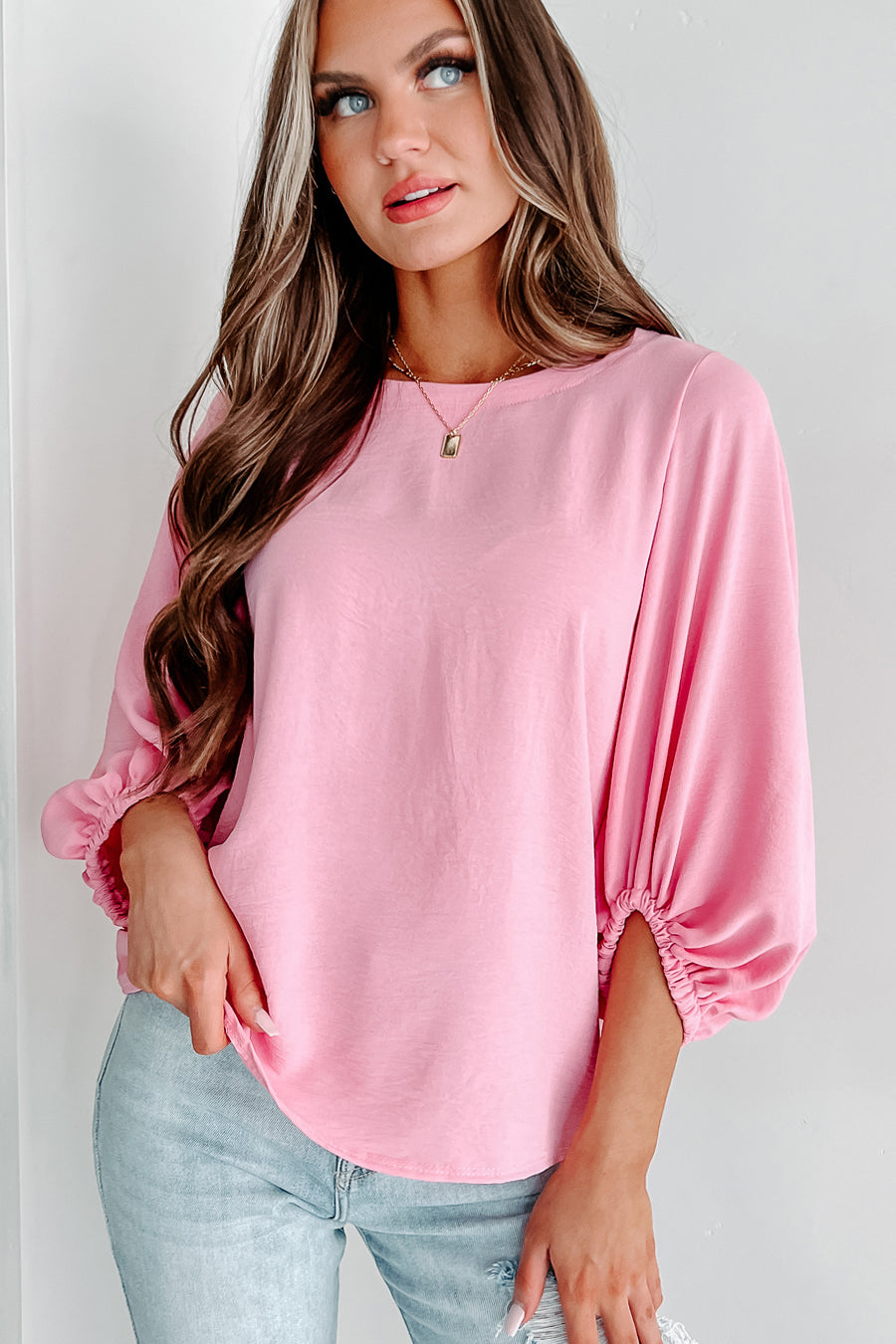 Road To Greatness Lantern Sleeve Top (Pink) - NanaMacs