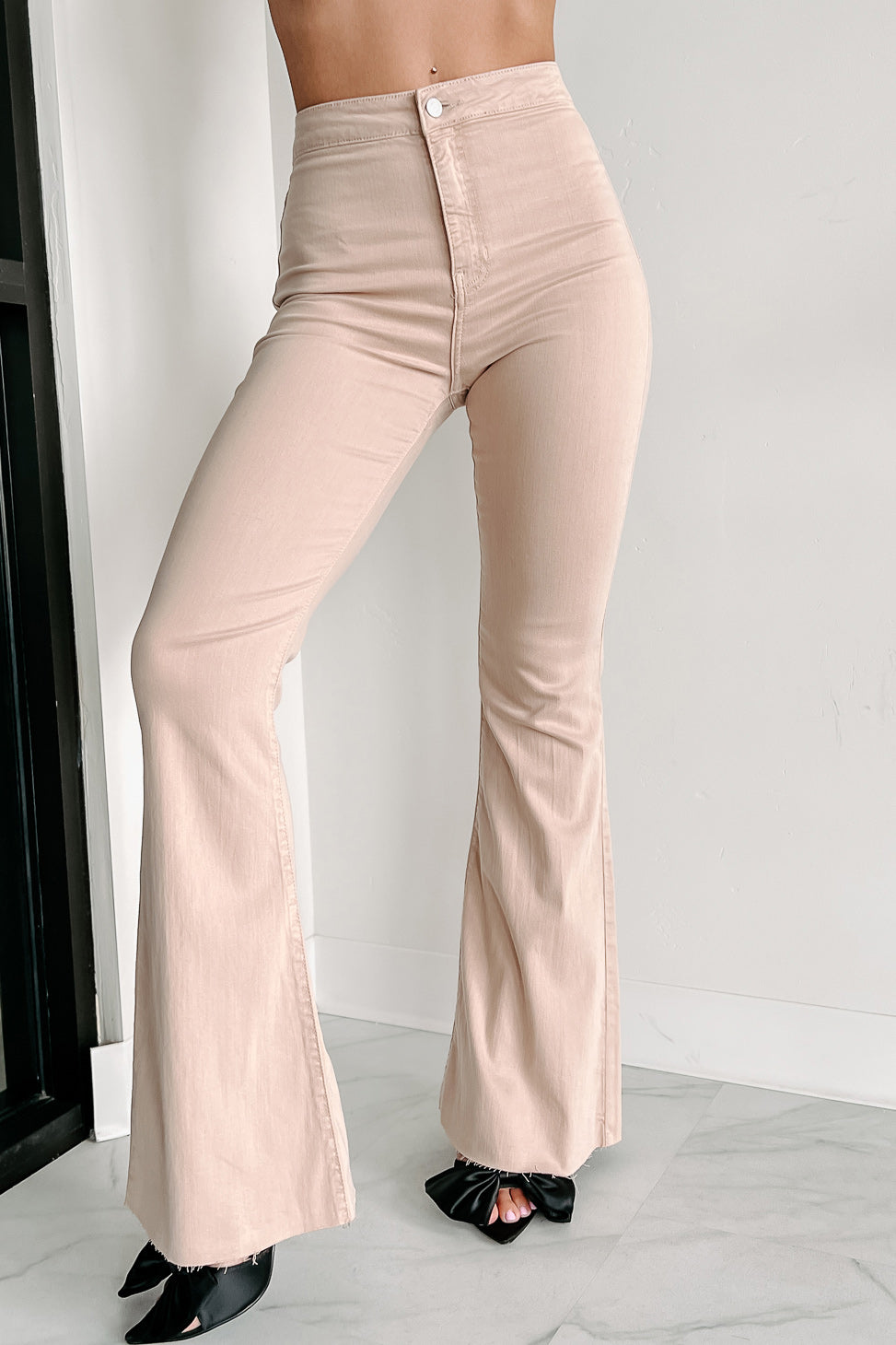 Staying Trendy Faux Leather Flare Pants (Beige) · NanaMacs