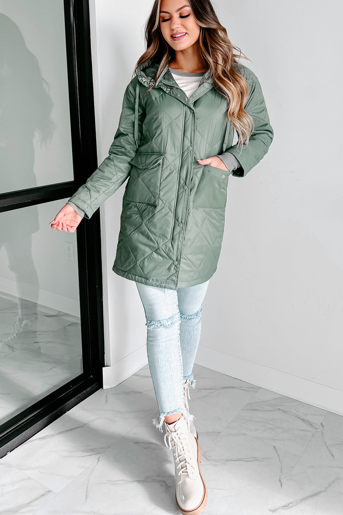 Olive green sale quilted coat