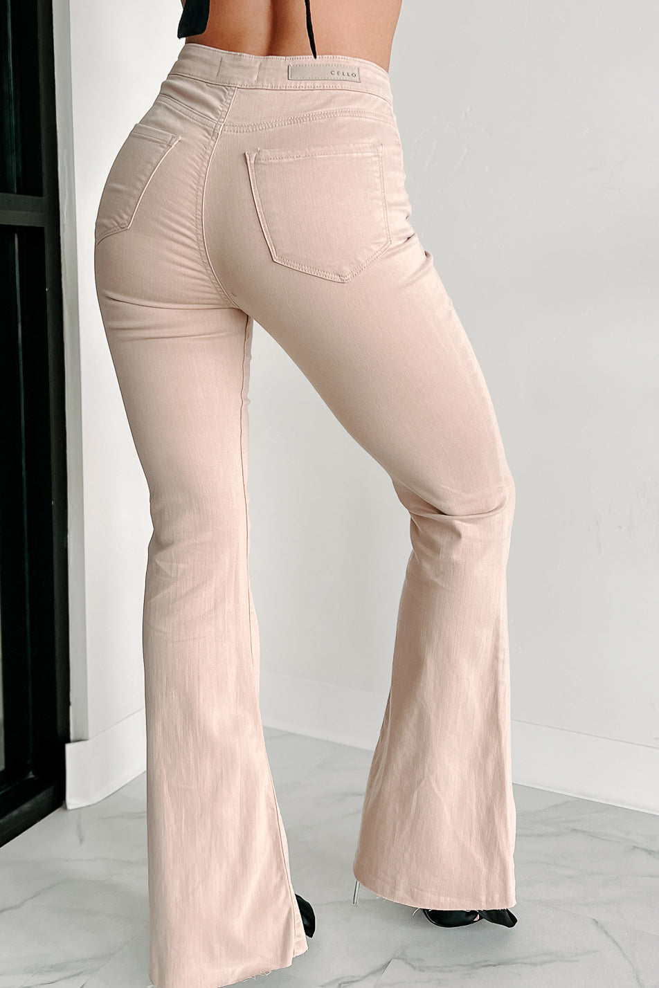 Staying Grounded High Rise Cello Flare Jeans (Khaki) - NanaMacs