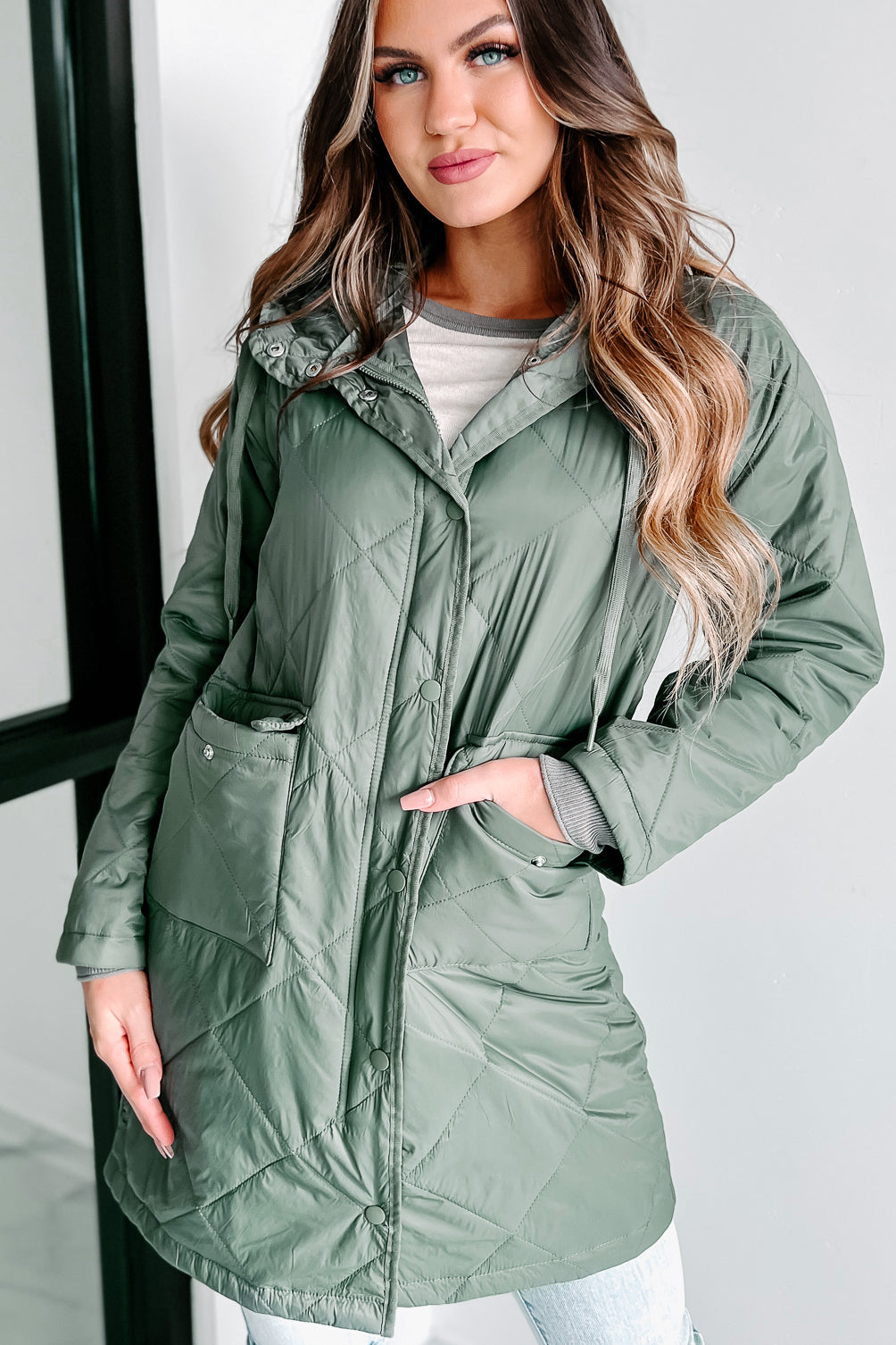 Winter Walks Quilted Coat (Olive Green)