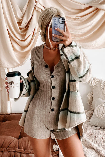 Cute & Cuddly Button-Front Sweater Romper (Taupe) - NanaMacs