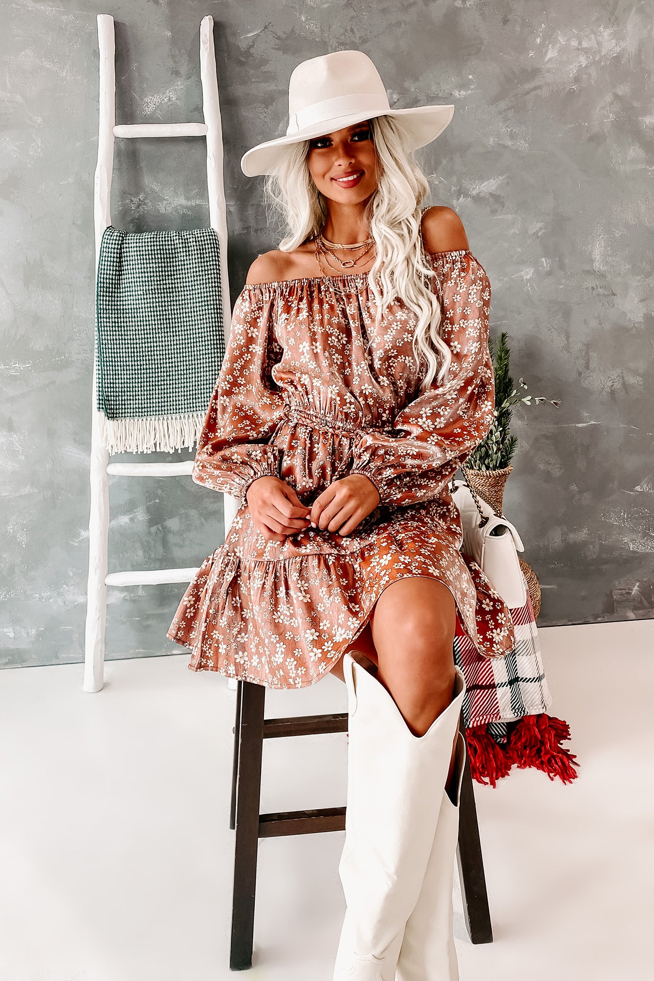 There's No One Else Metallic Floral Dress (Ginger) · NanaMacs