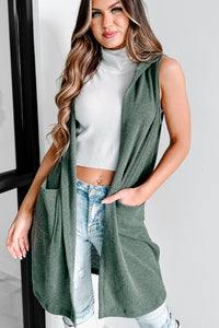 Make Me Proud Hooded Waffle Knit Vest (Olive) - NanaMacs