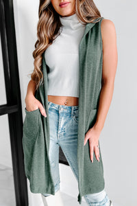 Make Me Proud Hooded Waffle Knit Vest (Olive) - NanaMacs