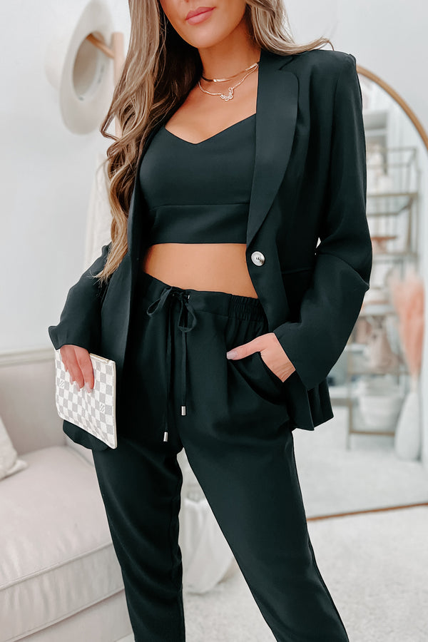 Feeling Bossy Three-Piece Blazer Set (Black) - NanaMacs