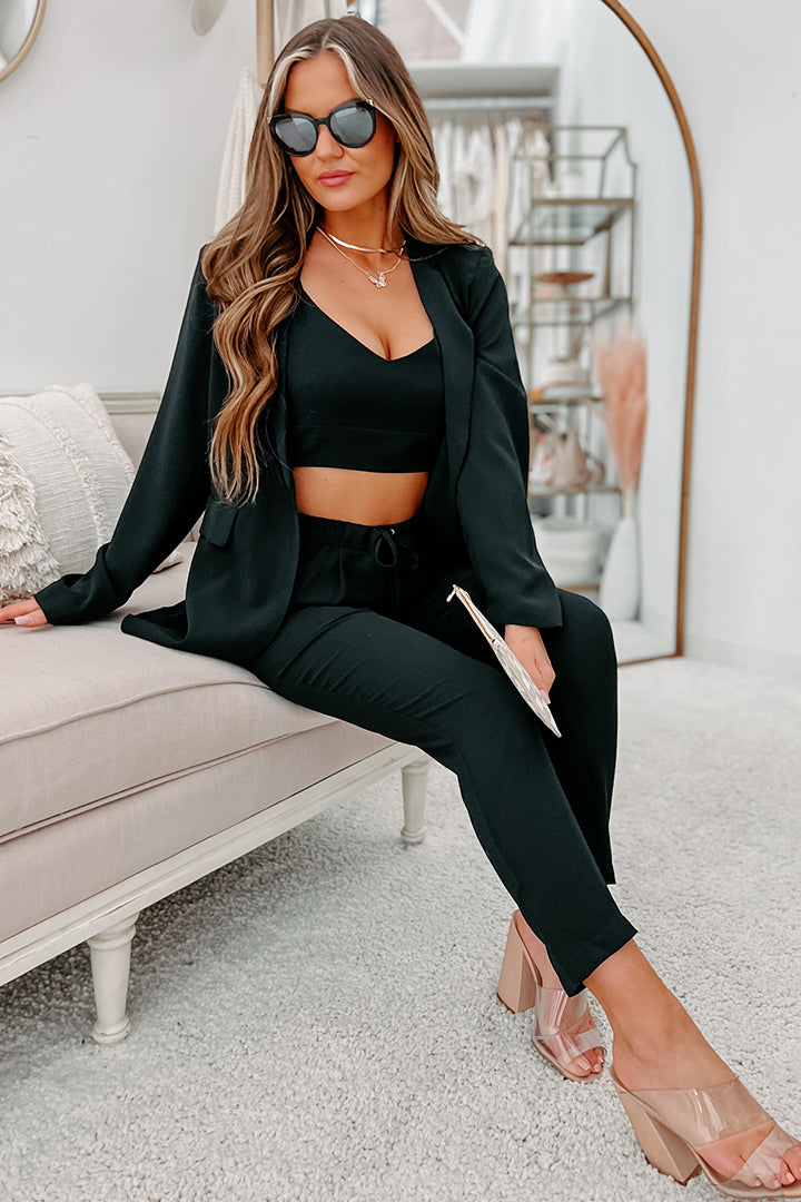 Feeling Bossy Three-Piece Blazer Set (Black) - NanaMacs