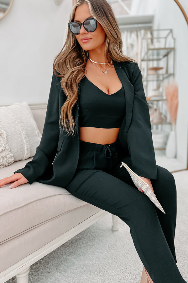 Feeling Bossy Three-Piece Blazer Set (Black) - NanaMacs