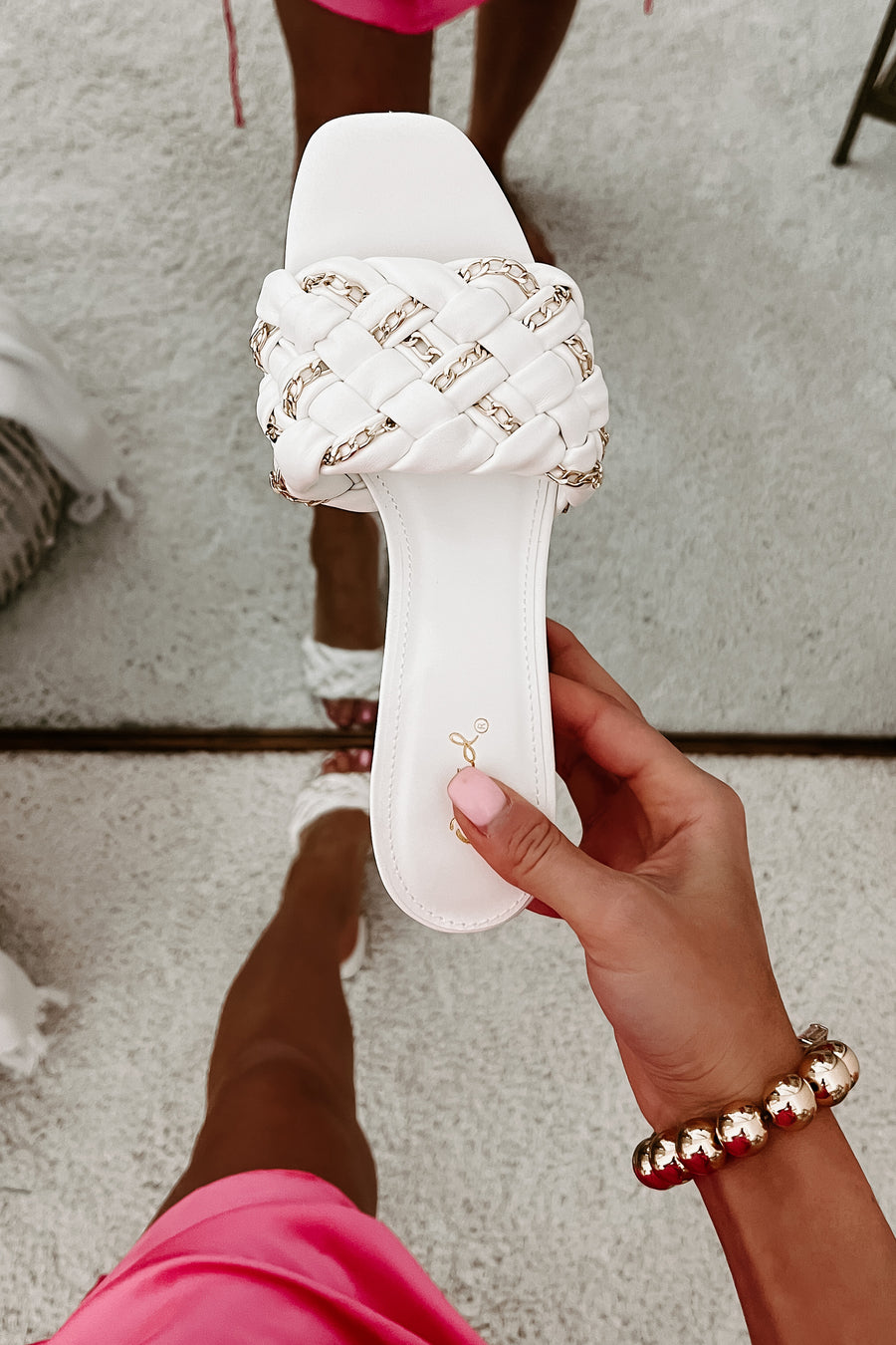 Woven Beauty Woven Chain Strap Heeled Sandal (White) - NanaMacs