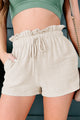 Boardwalk Avenue Ruffled Waist Linen Shorts (Oatmeal) - NanaMacs