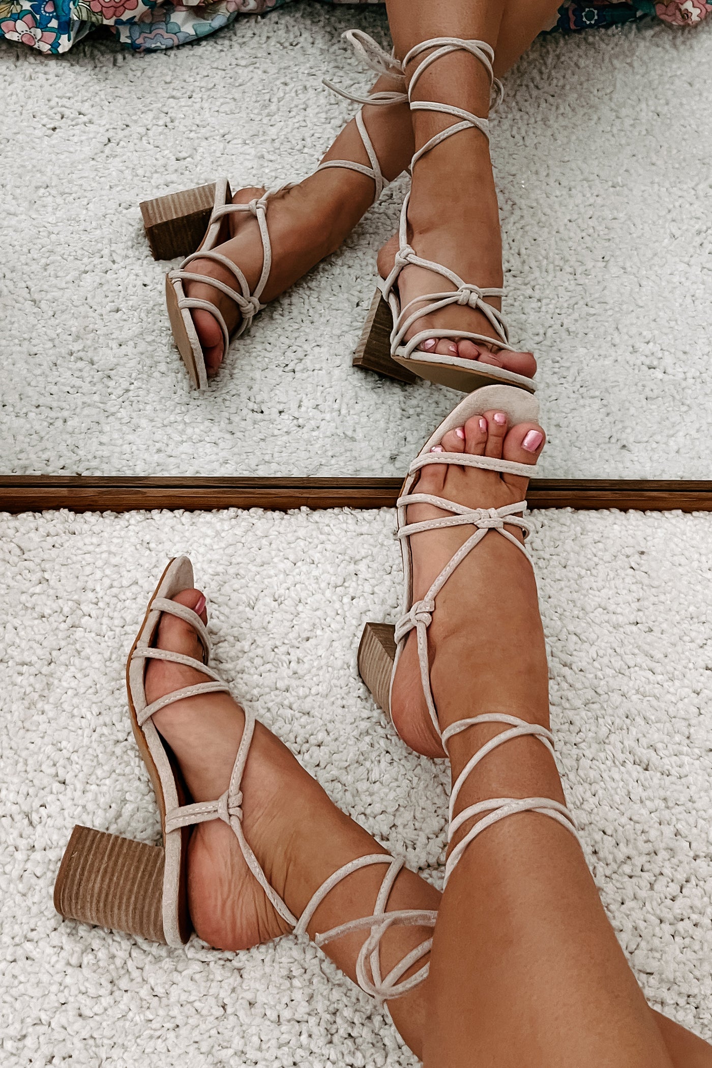 Without Question Faux Suede Lace-Up Heels (Taupe) - NanaMacs